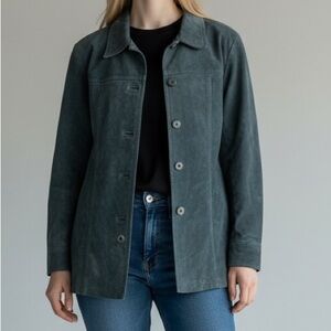 Vintage women’s Atelier By B Thomas Genuine Leather Dusty Blue Jacket Size M